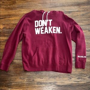 Rogue Fitness Men's Burgundy Red Size Large Don’t Weaken. Hoodie Sweatshirt EUC